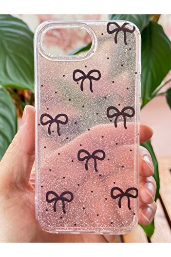 Fibaks Apple iphone 16e compatible case glitter black bow pattern colorful glossy shock absorbing cover