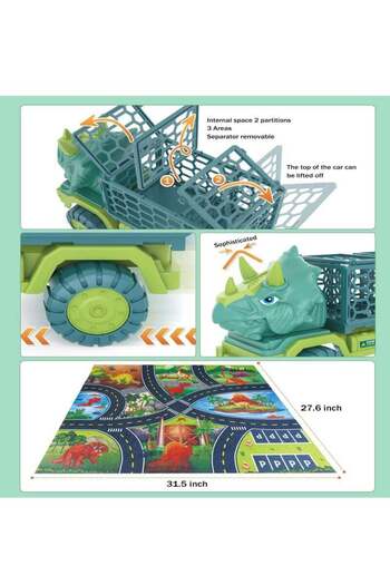 Yelajoy Dinosaur Truck Toys,With 8 Dyno Figures, Activity Play Mat,Dinosaur Eggs,Dinosaur Toys for Kids