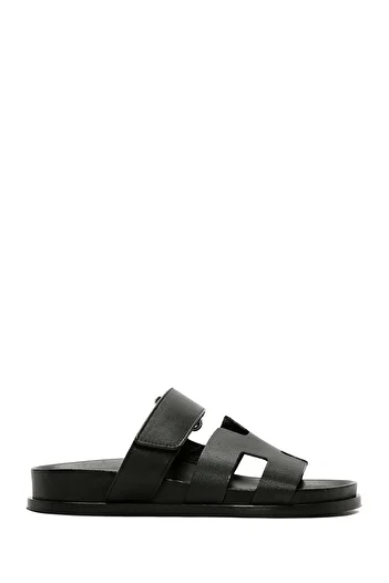 Derimod Women's Black Banded Leather Slippers 25Sfd 120018