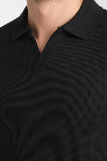 Frappoli Men's Polo Neck Waffle Comfort Fit T-Shirt - 100% Cotton