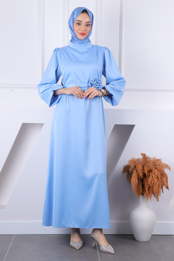İmajButik Βραδινό φόρεμα Baby Blue Rose με λεπτομέρεια από σατέν μανίκι με μπαλόνι