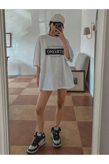 DUBU BUTİK Strong Single Jersey T-Shirt - Black Printed Oversize Crew Neck Short Sleeve T-Shirt