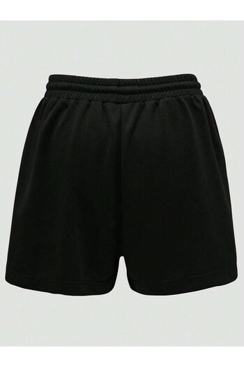 DUBU BUTİK Teddy Bear Combed Cotton Shorts - Black Printed Short Without Cord