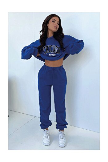 CLAYES Chicago Sax Blue Printed Oversize Σετ φόρμας με κουκούλα - Φούτερ Jogger
