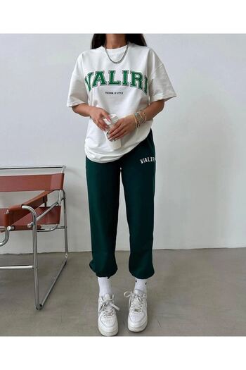 CLAYES Valiri T-shirt Φούτερ Jogger- Πράσινο και Λευκό εμπριμέ κάτω μέρος Φούτερ κοστούμι Oversize Cycling Yak