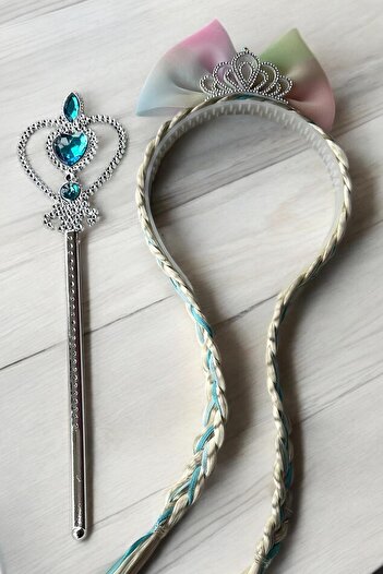 TAKIŞTIR Set Elsa Frozen cu coroană și baghetă de culoare albastră
