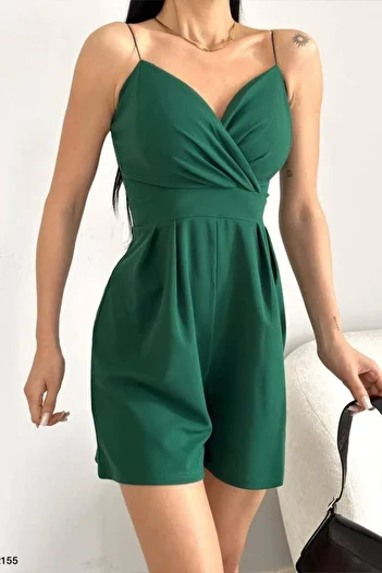 Mossta Thin Strap Double Breasted Shorts - Jumpsuit Green