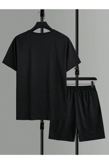 CLAYES Basic Plain T-shirt Shorts - Black Bottom Top Combination Shorts T-shirt Set Oversize Crew Neck