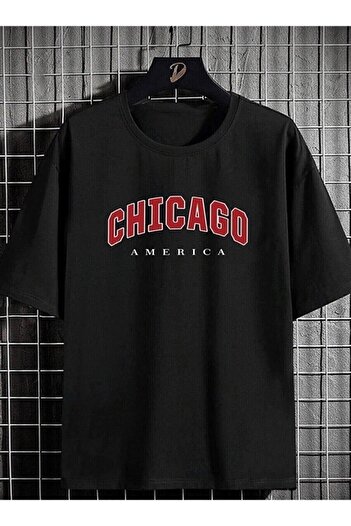 VBSVİBES Ανδρικό πλεκτό μπλουζάκι με στάμπα Chicago Oversize