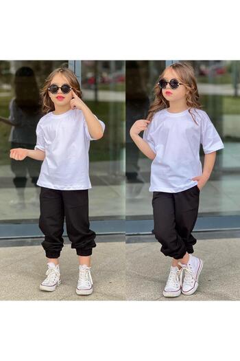 JOYBOY KİDS T-Shirt Sweatpants Top 2-Pack Unprinted Girl's Set