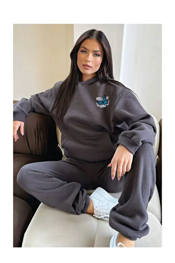 CLAYES Butterfly Winter Tracksuit Set - Smoke Printed Hooded Oversize