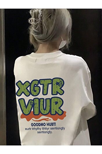 VBSVİBES Πλεκτό μπλουζάκι Unisex Λευκό Oversize XGTR με στάμπα