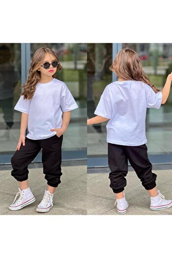 JOYBOY KİDS T-Shirt Sweatpants Top 2-Pack Unprinted Girl's Set