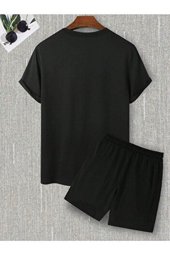 CLAYES Ufo Logo T-Shirt Shorts - Black Bottom Top Combination Shorts T-Shirt Set Printed Oversize Crew Neck