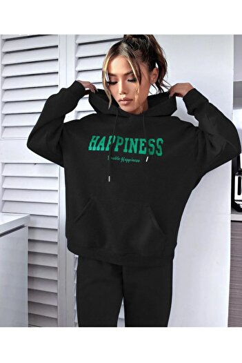 VBSVİBES Set de trening combinat cu glugă neagră Happiness