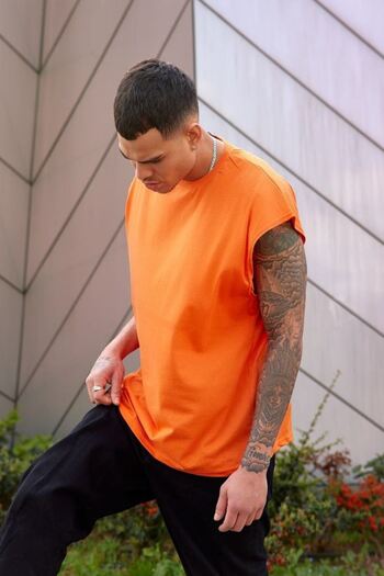 DUBU BUTİK Orange Fakir Athlete Sleeveless T-Shirt - Crew Neck