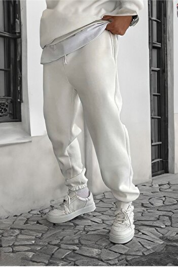 CLAYES White Smile Face Jogger Sweatpants - Elastic Leg and Print Detail