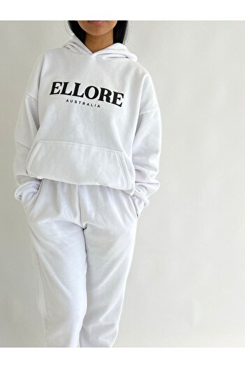 CLAYES Σετ φόρμας Ellore Australia Φούτερ Jogger - Λευκή στάμπα Oversize Raised Hooded