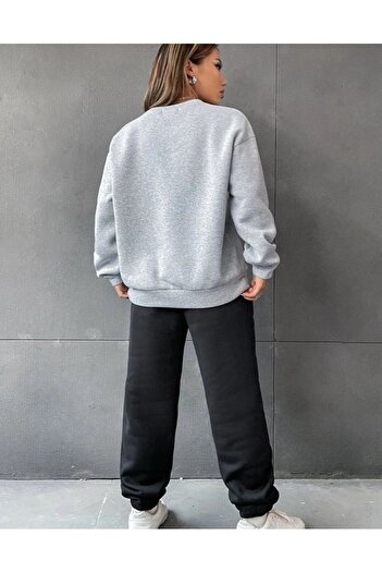 VBSVİBES Unisex Μαύρο Γκρι Σετ φόρμας Brooklyn Print Oversize Bottom Top