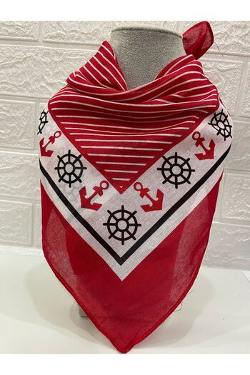 sema aksesuar Unisex Marine Patterned Anchor Helm Themed Striped Scarf