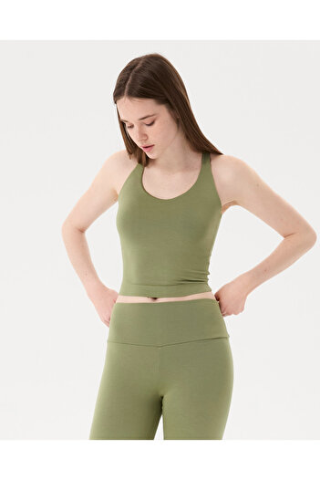 Ayma Active Matcha Çapraz Sırt Halter Bluz