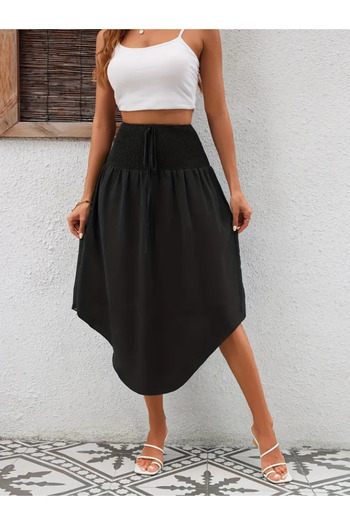 JANES Women's High Waist Asymmetrical Cut Detailed Sandy Skirt