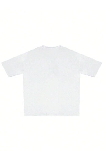 DUBU BUTİK Καλύτερο T-Shirt - Λευκό εμπριμέ κοντό μανίκι με λαιμόκοψη