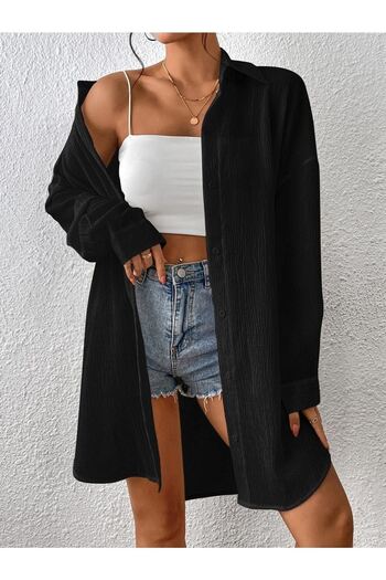 CLAYES Women's Oversize Long Shirt - Black Plain Long Shirt