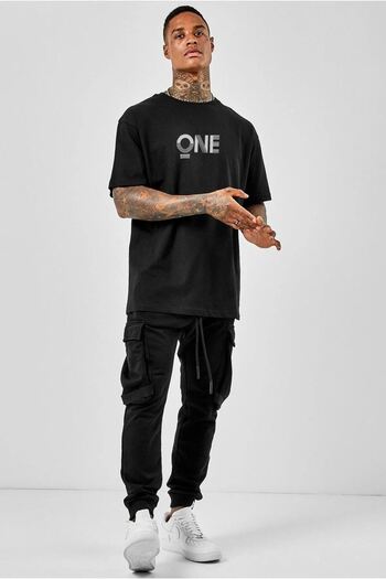 DUBU BUTİK Μαύρο μπλουζάκι με στάμπα Unisex Oversize Comfortable Fit