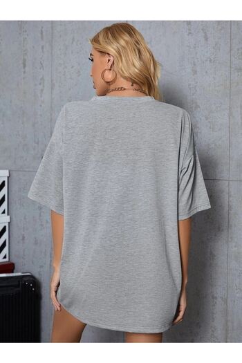 DUBU BUTİK Gri Basic Düz Baskısız Oversize Salas Boyfriend Kadın T-shirt