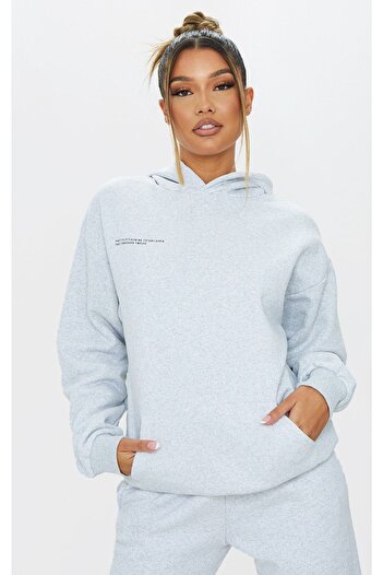 DUBU BUTİK Σετ φόρμας Φούτερ Jogger - Γκρι στάμπα Oversize Raised Hooded Rubber Leg