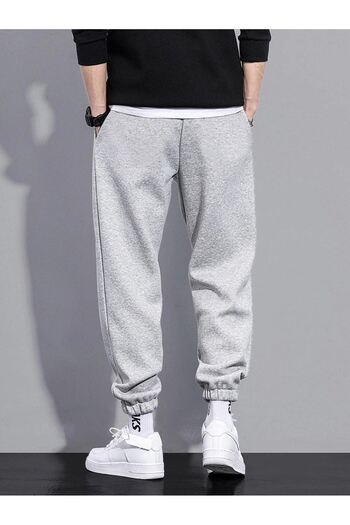 DUBU BUTİK Mountain Sweatpants Jogger - Grey Printed Rubber Leg High Waist