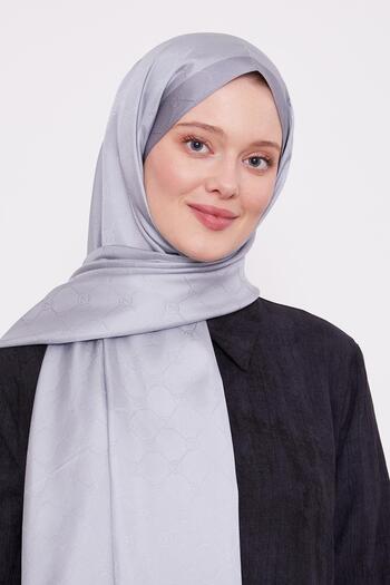 Levidor Silver Honeycomb Pattern Monogram Silk Shawl