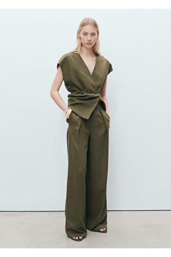 MANGO Woman Straight Cut Linen Blend Pants