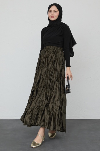 InStyle Satin Kraş Khaki Skirt
