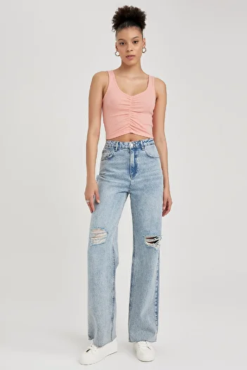 DeFacto B1660Ax23Hs Model Coool Fitted Crop Undershirt - Plain Ribbed Camisole