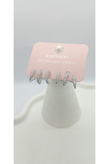 ndjewelry Silver Color Stone Triple Appearance Earrings
