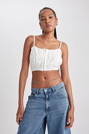 DeFacto Μπλούζα V-Neck Strappy Crop B2170ax23hs