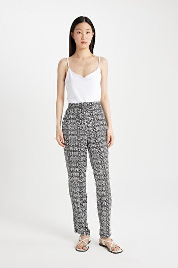 DeFacto Viscose Harem Fabric Pants Patterned High Waist with Pockets I3709Az24Sm