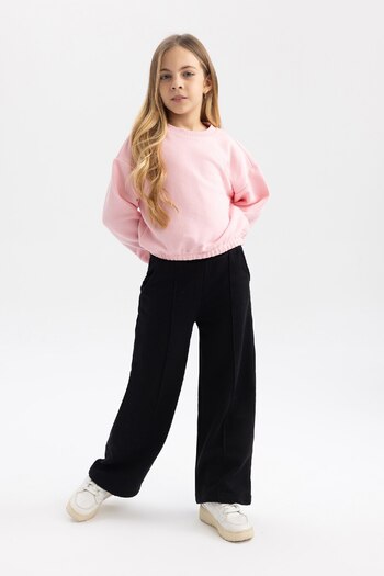 DeFacto Girl's Crew Neck Sweatshirt - Regular Fit