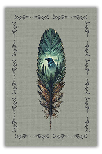 The Reef Design Mavi Gagalı Karga Desenli Halı Kuş Tüyü Desenli Halı Diital Baskılı Kaymaz Halı Puslu Orman Temalı
