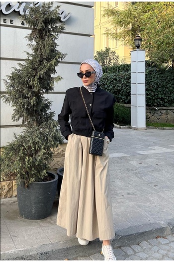 Safgiyim44 Women's Clothing Elastic Waist Double Pocket Poplin Skirt