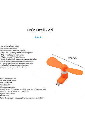 Generic Sokelinn Six Tip C Telefon Fanı - Mini USB C Soğutma El Fanları Taşınabilir Yaz Soğutucu