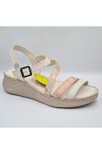 Mammamia Bone Powder Glitter Genuine Leather, Side Buckle Anatomical Women's Sandals D25Ys-2365