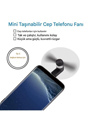 Generic Sokelinn Six Tip C Telefon Fanı - Mini USB C Soğutma El Fanları Taşınabilir Yaz Soğutucu