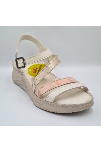 Mammamia Bone Powder Glitter Genuine Leather, Side Buckle Anatomical Women's Sandals D25Ys-2365