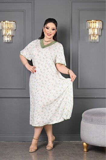 şuranur Bamboo Lace Detailed Flared Plus Size Dress 6XL