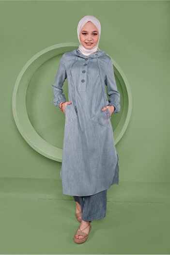 Alvina Hooded Button Long Tunic 41341