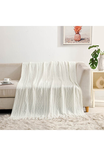Alhabib bedding Dan Shawl Lightweight Bamboo Cream Blanket 130 x 170 cm