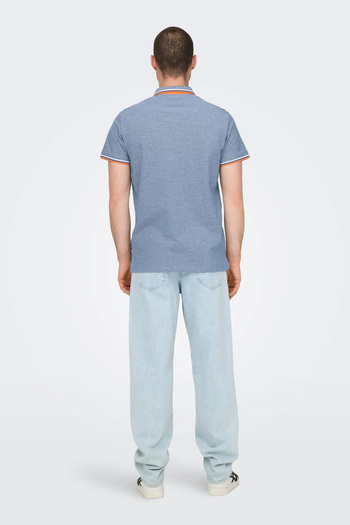 Only & Sons Ανδρικό μπλουζάκι Onsfletcher Polo Neck 100% βαμβάκι 22024827   Μπλε